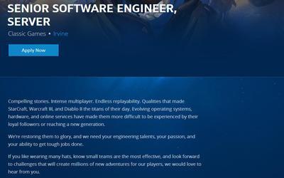 暴雪招(zhao)聘資(zi)深(shen)軟件(jian)工程(cheng)師，暗(an)黑破(po)壞神2重(zhong)制版(ban)或(huo)即將(jiang)啟(qi)動